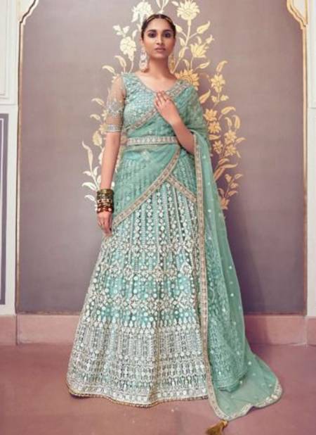 Aqua Blue Colour NAKKASHI SAADGI Heavy Designer Bridal Wedding Wear Latest Lehenga Choli Collection 5192